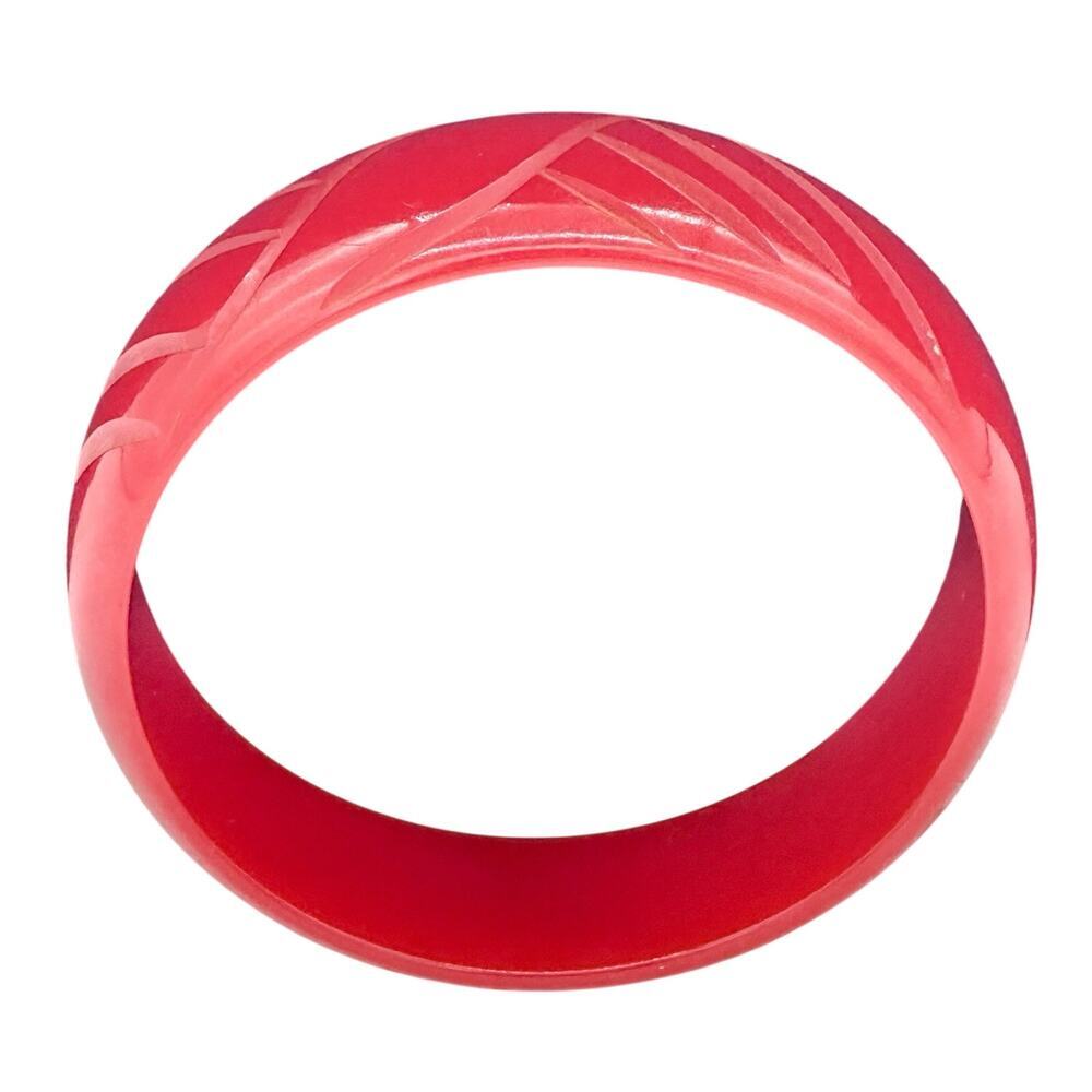 Vtg Art Deco Carved Lipstick Cherry Red Bakelite Bracelet Tested/ Bangle